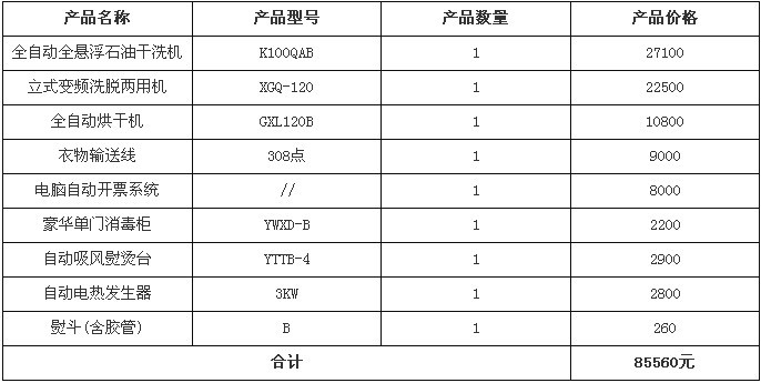 UCC洗衣中型干洗店標(biāo)準(zhǔn)配置